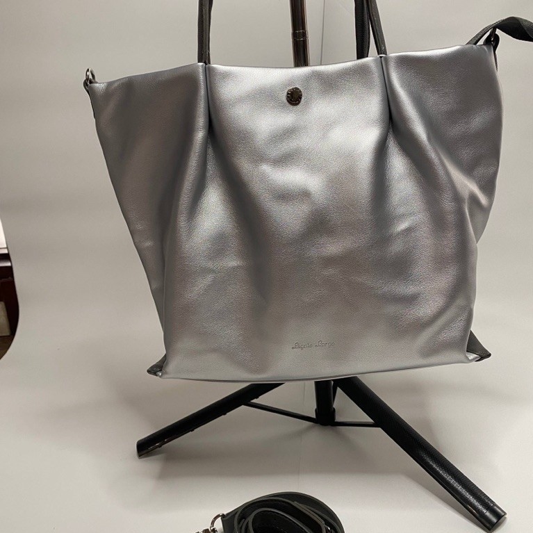 A Legato Largo Burden-free Faux Leather 2-Way Shoulder Bag in silver.