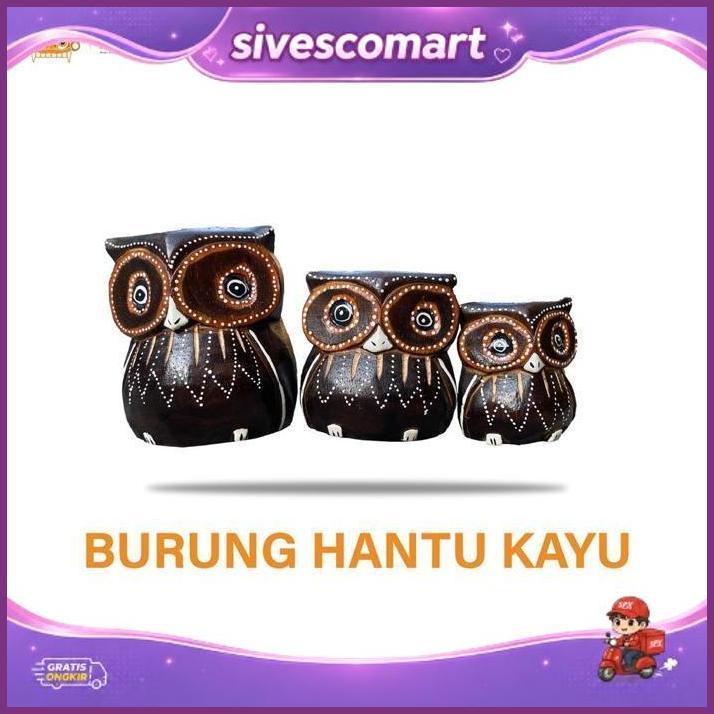 Patung Burung Hantu - Patung Owl Kayu Set 3 - Patung Celepuk Set 3 - Patung Binatang - Patung Hewan 
