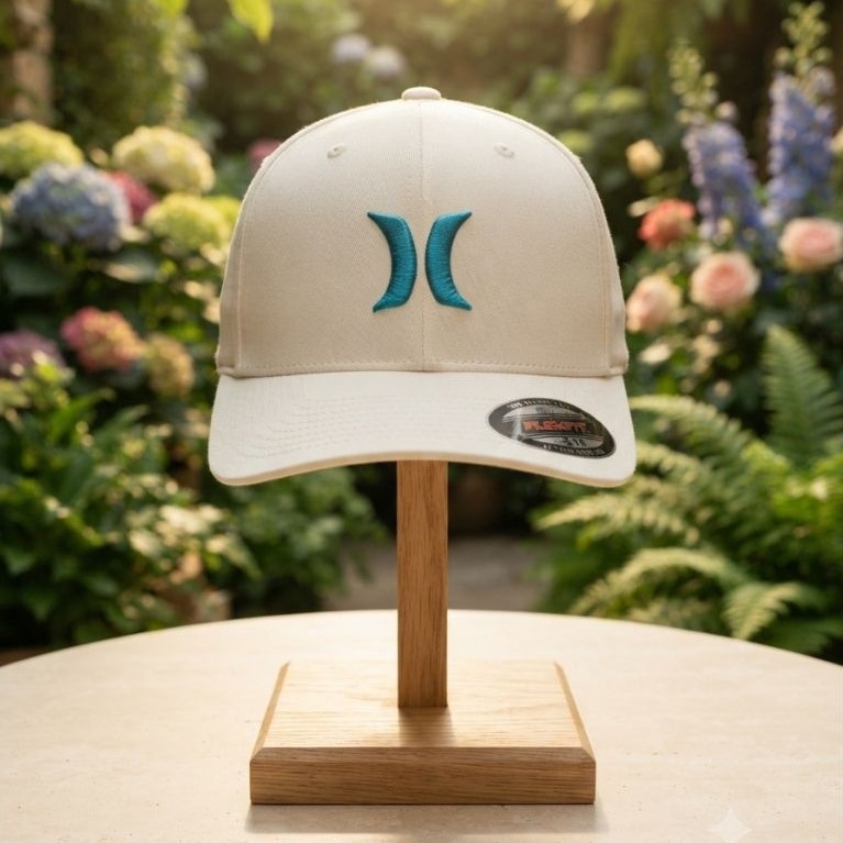 Topi Hurley Flexfit White Blue Logo Surfwear Off-White Second Original