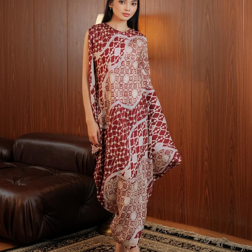 Tara Long Dress Batik Viscose | Dress Batik Kondangan Pesta | Titik