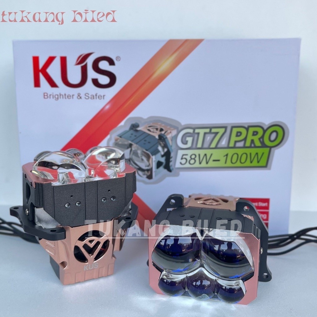 KUS GT7 PRO lampu biled projector 3 inch laser 5 mata titik bi led bluelens 110W mobil motor