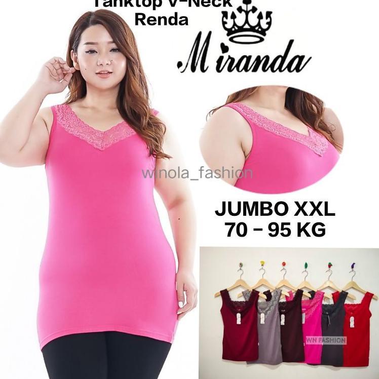 Tanktop Miranda Jumbo Xxl / Tank Top Wanita Renda V Neck Bahan Rayon Adem - 7369