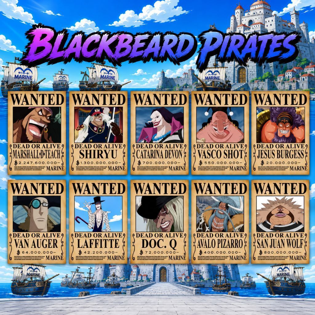 Poster Bounty tinggal tempel 1 set crew Blackbeard pirates