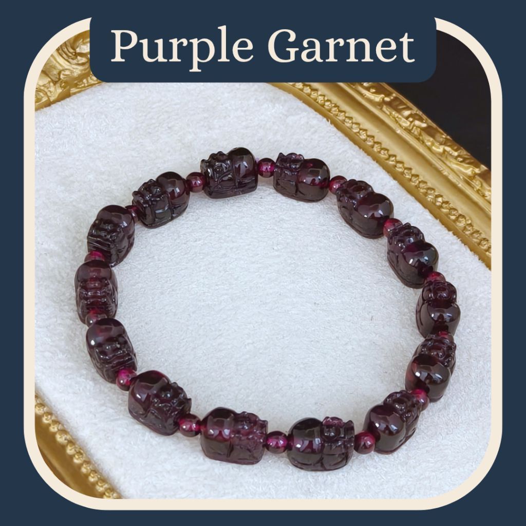 Gelang Batu Purple Garnet Pixiu Carved + Certificate | Batu Asli Bersertifikat