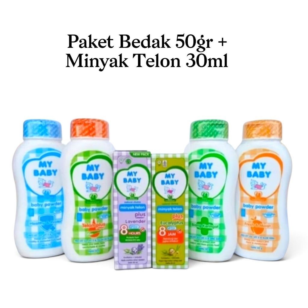 Paket My Baby Bedak 50g + Minyak Telon Plus 30ml/Eucalyptus/Lavender.Perawatan kulit Bayi
