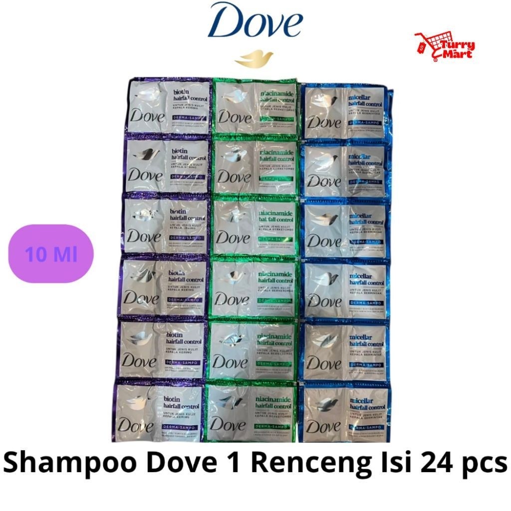 12 Sachet Shampoo & Conditioner Dove Renceng 10ml - Hairfall Control, Perawatan Rambut Praktis