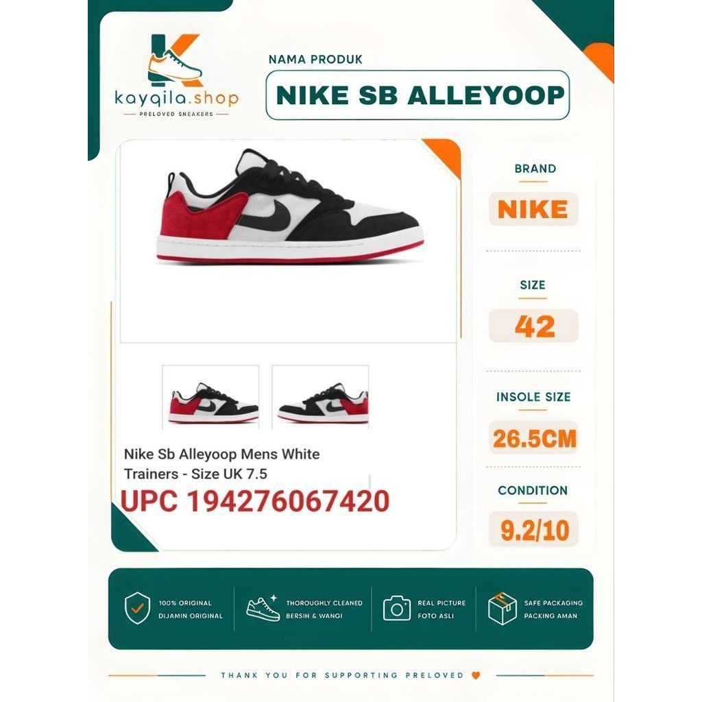 Sepatu Nike SB Alleyoop Size 42 Preloved Second Original