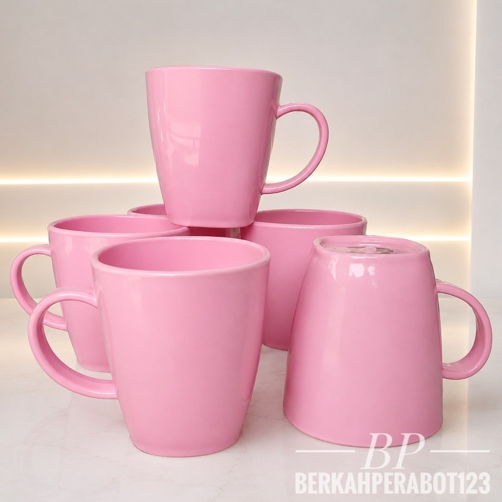 6 PCS CANGKIR MELAMIN 124 HITAM TEBAL GELAS KOPI TAHAN PANAS