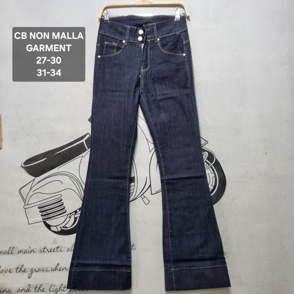 Cutbray Hw Garment Wanita Kancing 2 Bahan Jeans Stretch Nine One Nine Jeans