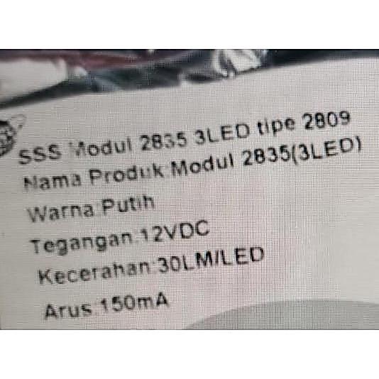 Promo LED Modul Mini 2835 3 Mata Led 2809 12V Warna PUTIH 12 Volt Diskon