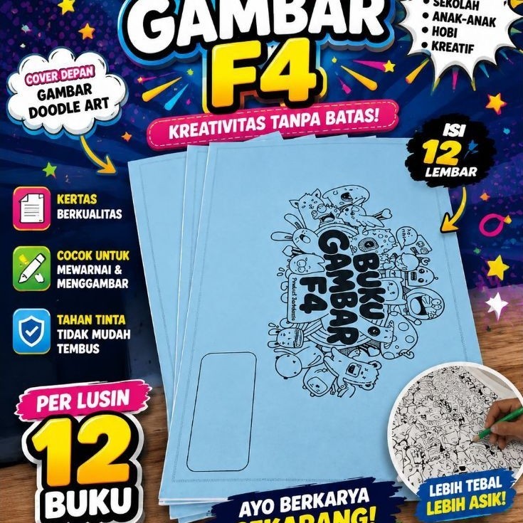 Buku Gambar F4 Doodle Art Per Lusin | 12 Buku