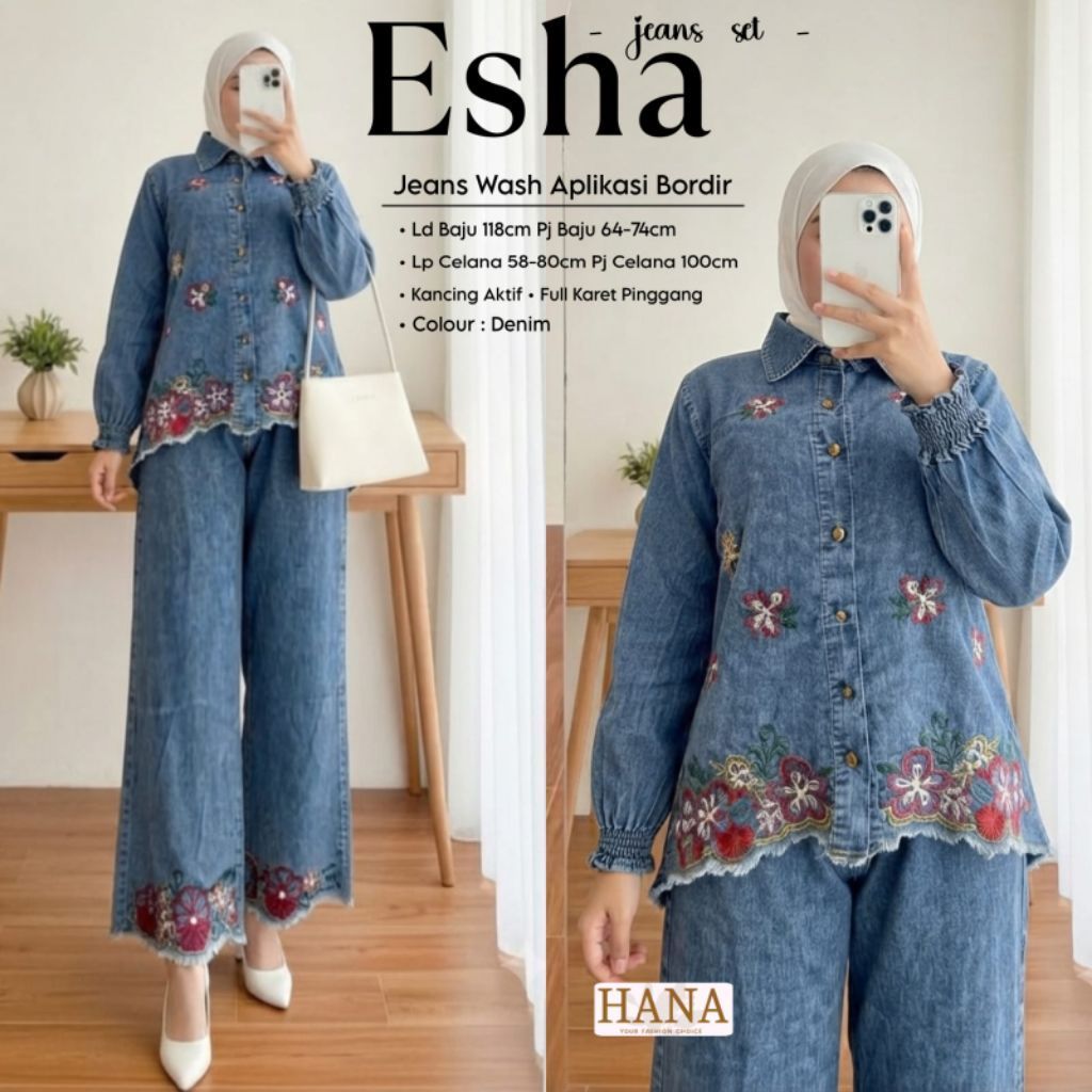 Esha Jeans Set-Baju Jeans Wanita-Jeans-Set Baju Wanita-Jeans