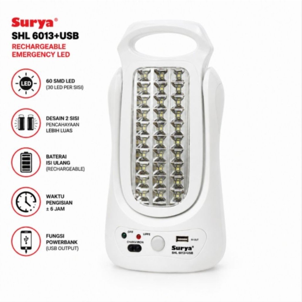 Lampu Led Emergency Surya SHL 6013 + USB