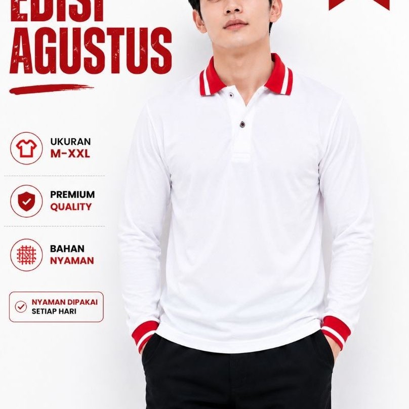 KAOS POLO MERAH PUTIH - POLO SHIRT MERAH PUTIH - KAOS PRIA WANITA EDISI AGUSTUS