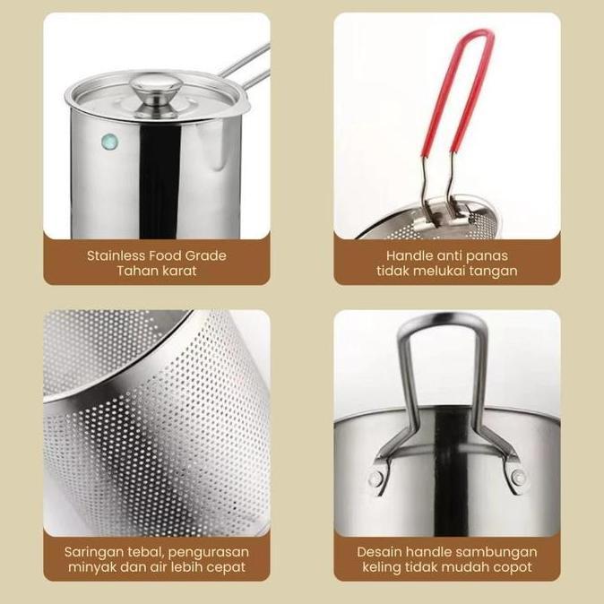 Panci + Saringan Deep Fryer Pot Stainless - Stainless Steel Deep Frying Pot Penggorengan - Pan Fryer