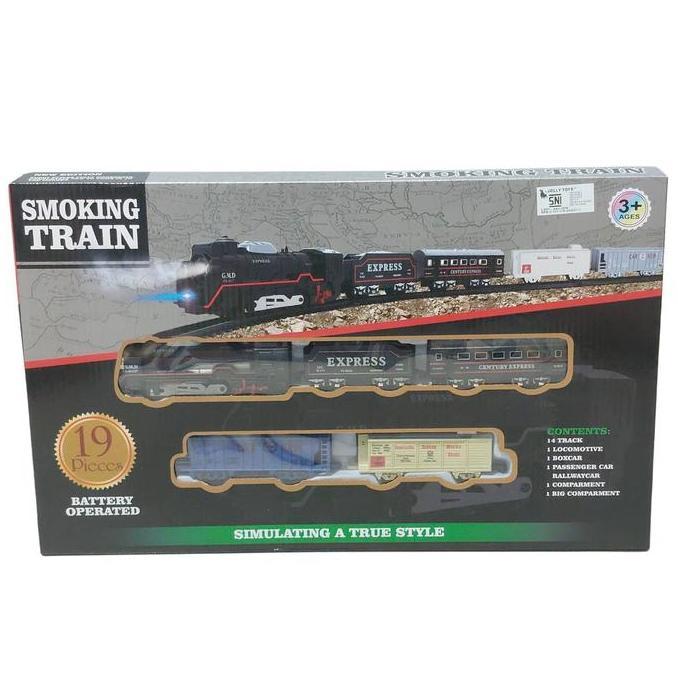 Mainan Kereta Railking Asap Train Set Lokomotif Charger