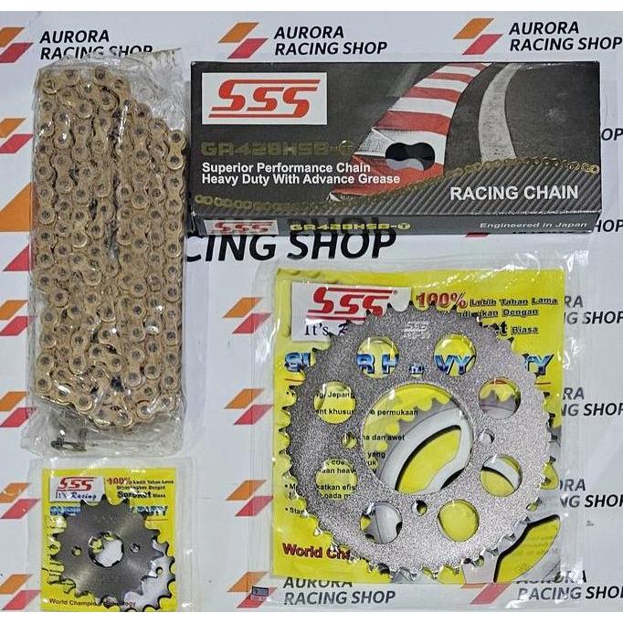 Gear Set SSS 428 Jupiter Z - Vega R - RX King - F1ZR & Rantai SSS 428 Hsbt Gold