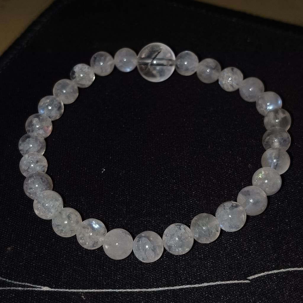Natural Madagascar Moonstone Bracelet - High Quality Rainbow Flash - Gelang Batu Alam Premium