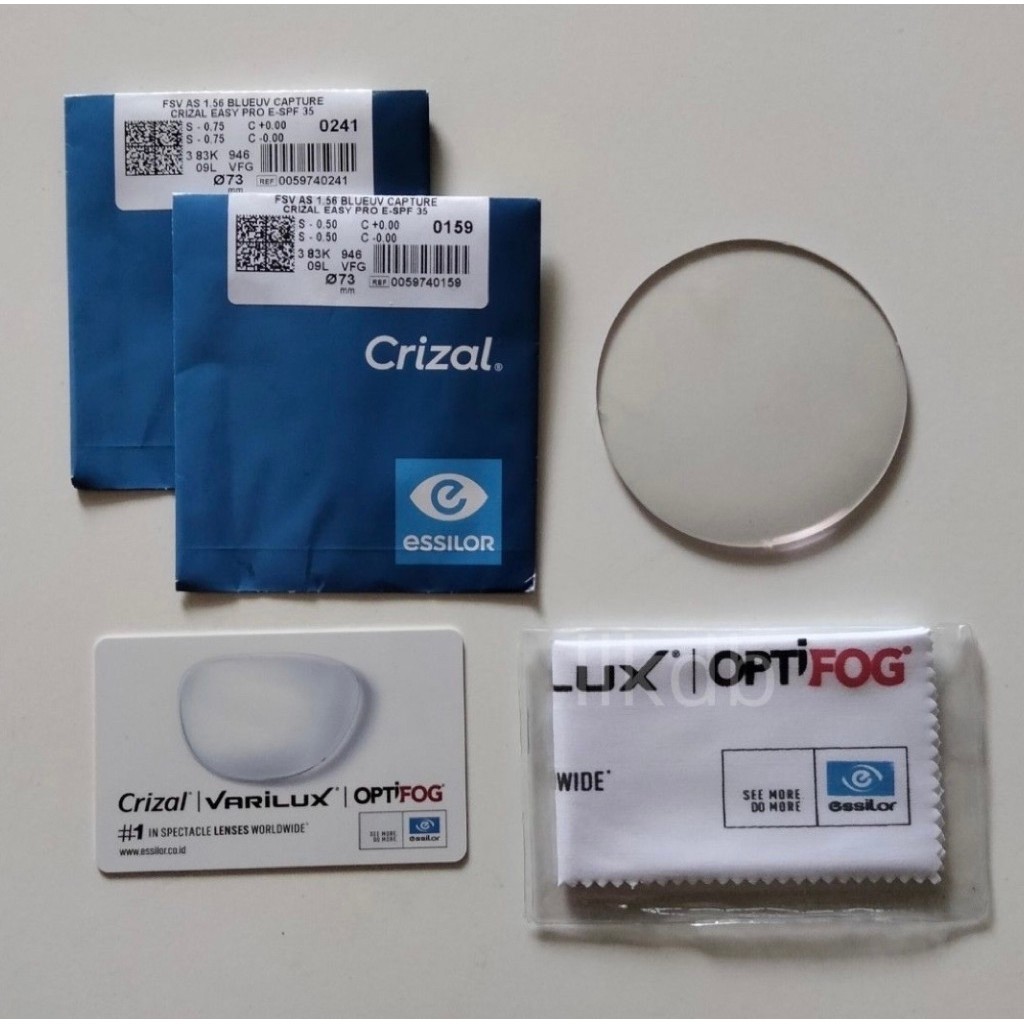 Lensa essilor Crizal easy clear single BlueUV Capture 1.56 Ready stock