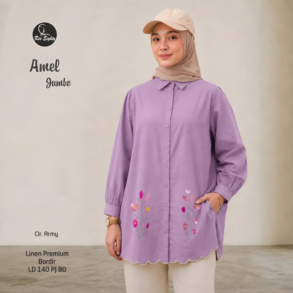 ungu Lilac Kemeja Ameyl Blouse JUMBO LD 140 bordir asli / riaeighty