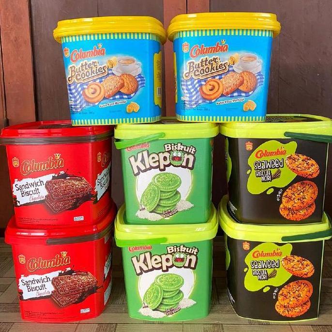Columbia 1 Dus (6 Toples) Biskuit Rasa Butter Cookies Sandwich Biscuit Klepon & Seafood Flavor Varia