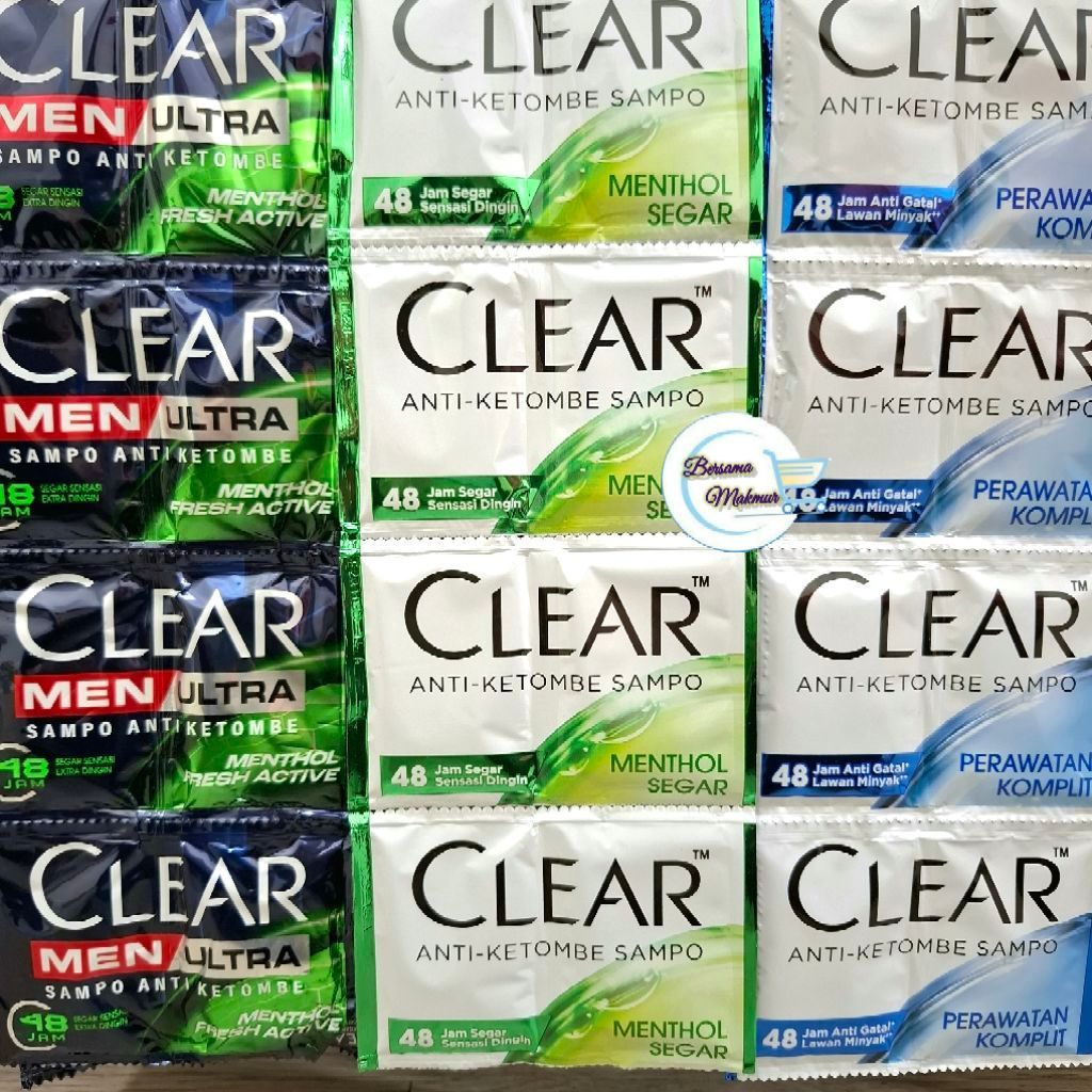 Clear shampoo 1 renceng sampo antiketombe sachet.