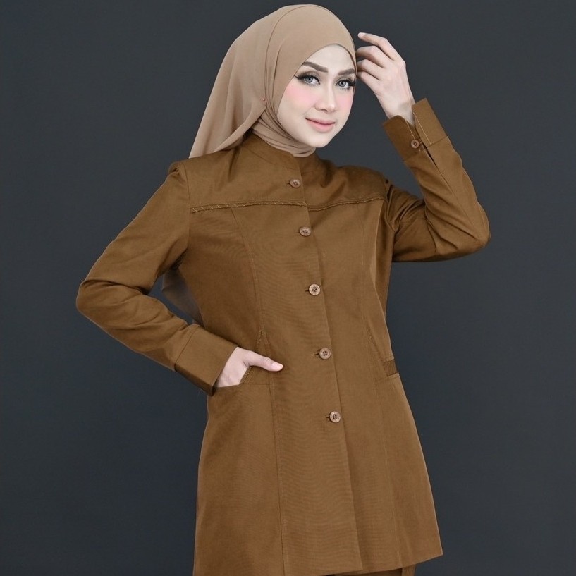 Seragam PDH Wanita Kheki Tua Rebonia celana baju Pemda tua guru Asn pns blazer kerja kheki tua celan