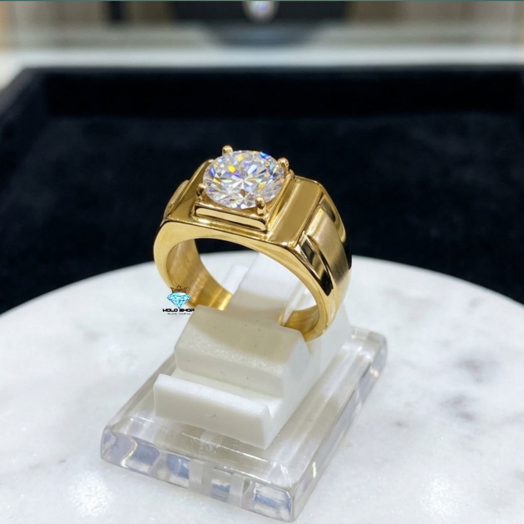Cincin Titanium Pria Permata Daimond Super Mewah