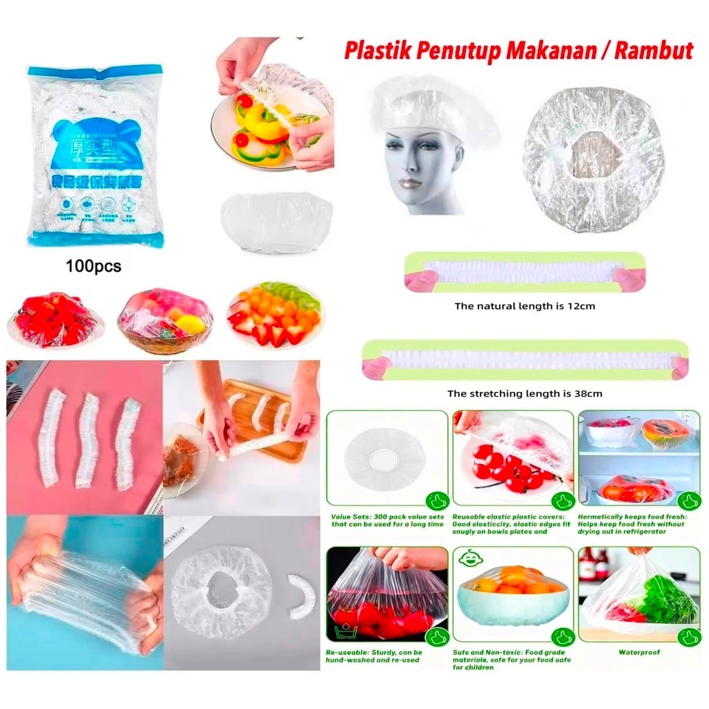(GROSIRAN) Plastik Penutup Makanan Karet Shower Cup Plastik Penutup Rambut Kepala Plastik Pelindung Makanan