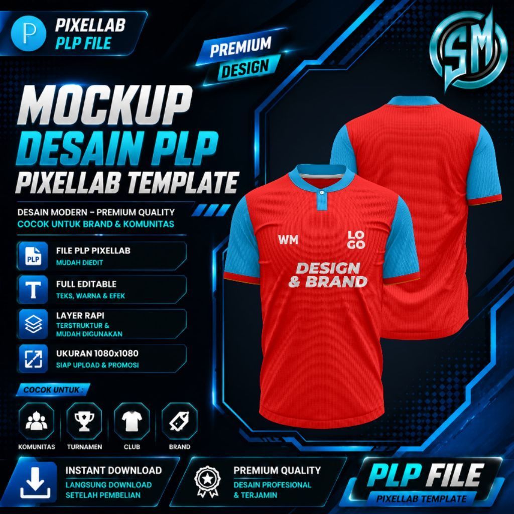 Mockup Jersey Sepak Bola Kerah Henley - File Pixellab