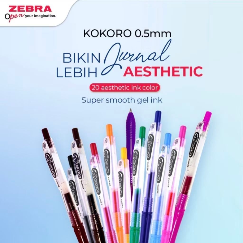 Zebra Kokoro Pulpen Gel Colourfull 0.5mm Retractable (1 pack 12 pcs) / Pulpen Gel Kokoro
