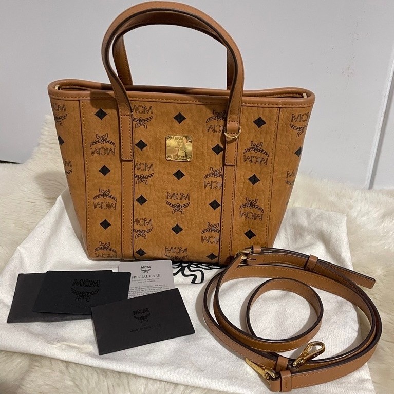 MCM Toni visetos mini tote bag cognac