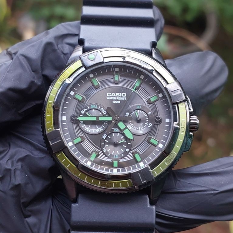 (Harga Net) Jam Tangan Casio MTD-1068 Original Chrono Day Date 24 Hours Bezel Muter Klik Rare Mesin 