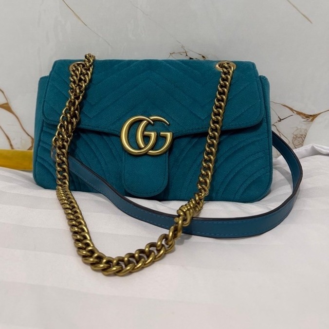 Gucc_ Marmont Velvet Turquois Preloved