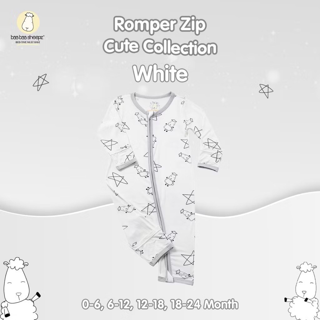 Baabaasheepz Romper Zip Cute Big Star & Sheepz White / Romper Zipper preloved good conditions 6-18m
