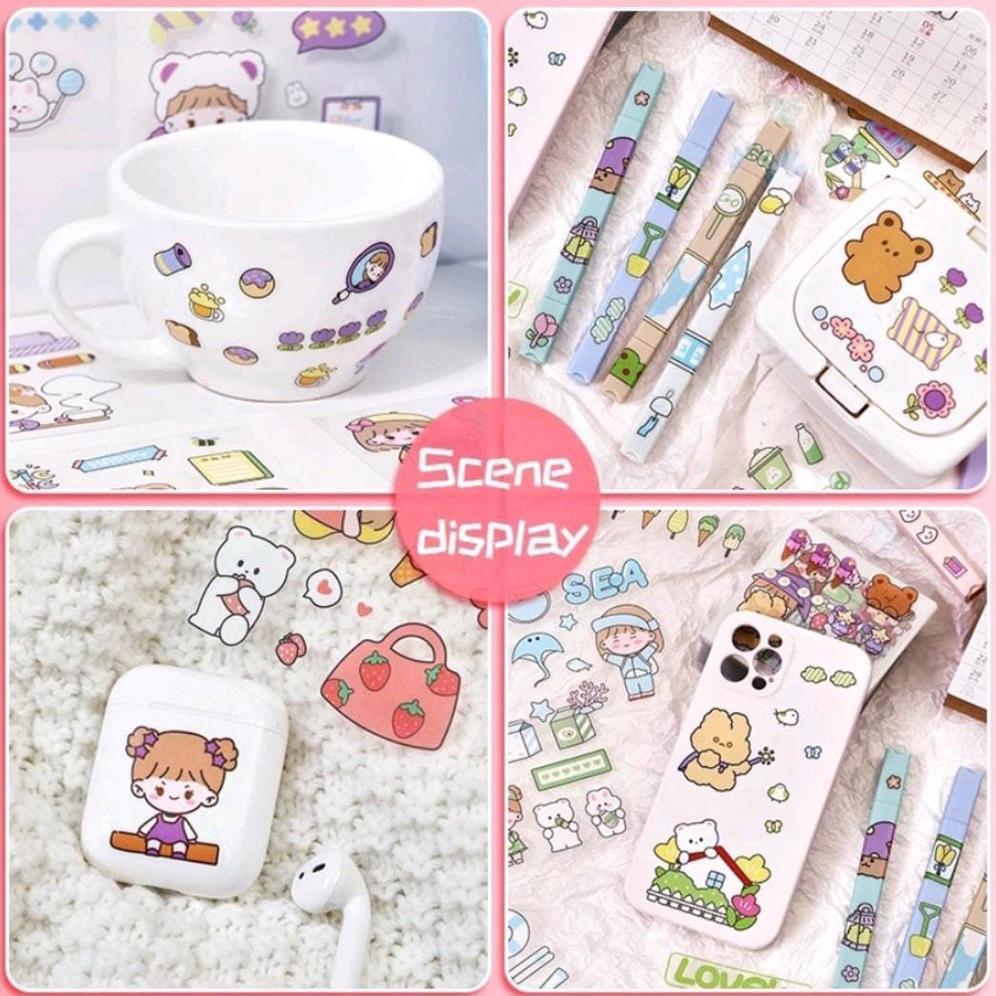 Stiker momo Super Stiker 2D 100 Lembar Sticker Momo Kartun Korea Lucu Anti Air Dekorasi Scrapbook St