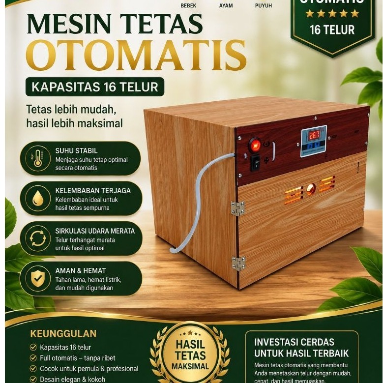 Mesin Tetas Telur Full Otomatis Kapasitas 16 - 18 Telur Ayam Kampung Bebek Puyuh