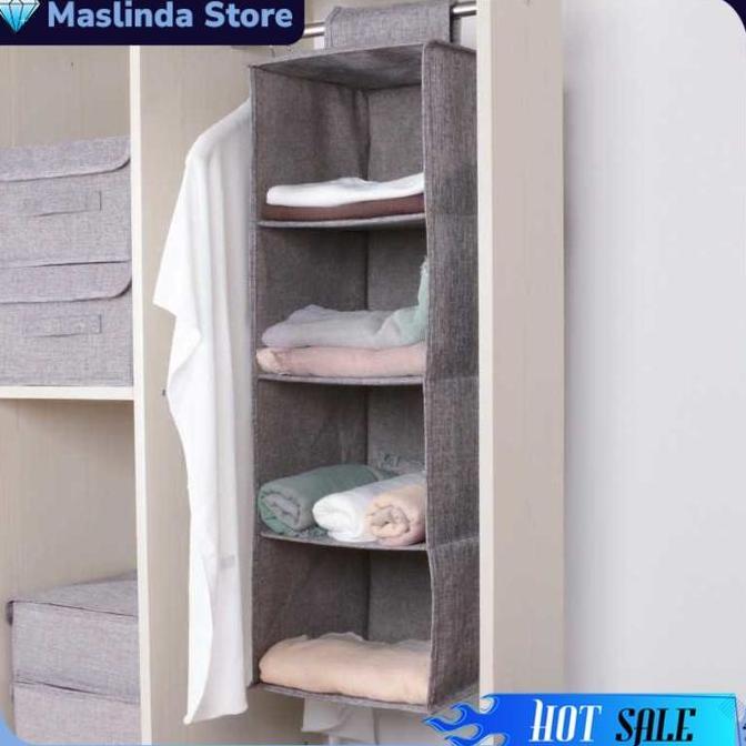 BARIKIZIX Rak Gantung Kain 4 Susun Lemari Baju Shelf Wardrobe Storage Box