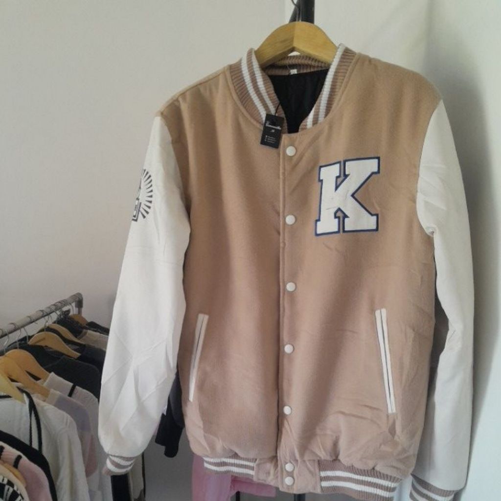 jaket base ball bahan lengan kulit premium