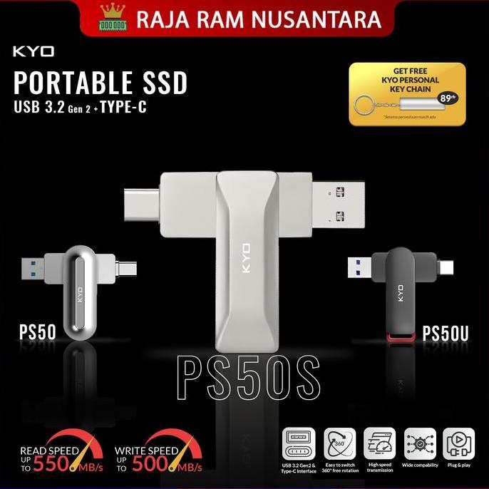 KYO PS50 PS50U PS50S 1TB Portable SSD USB 3.2 TYPE C External SSD Eksternal USSD