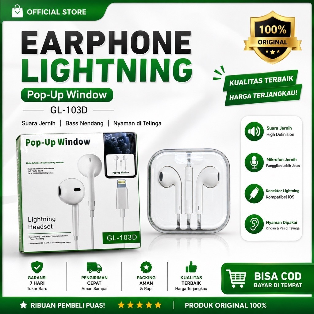 Pop-Up Headset Lightning For Iphone Original