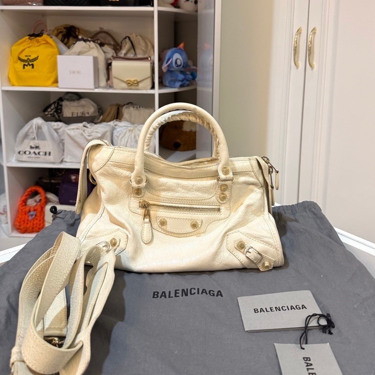 PRELOVED Balenciaga Balen Authentic Original Classic City Small Shoulder Bag White GHW