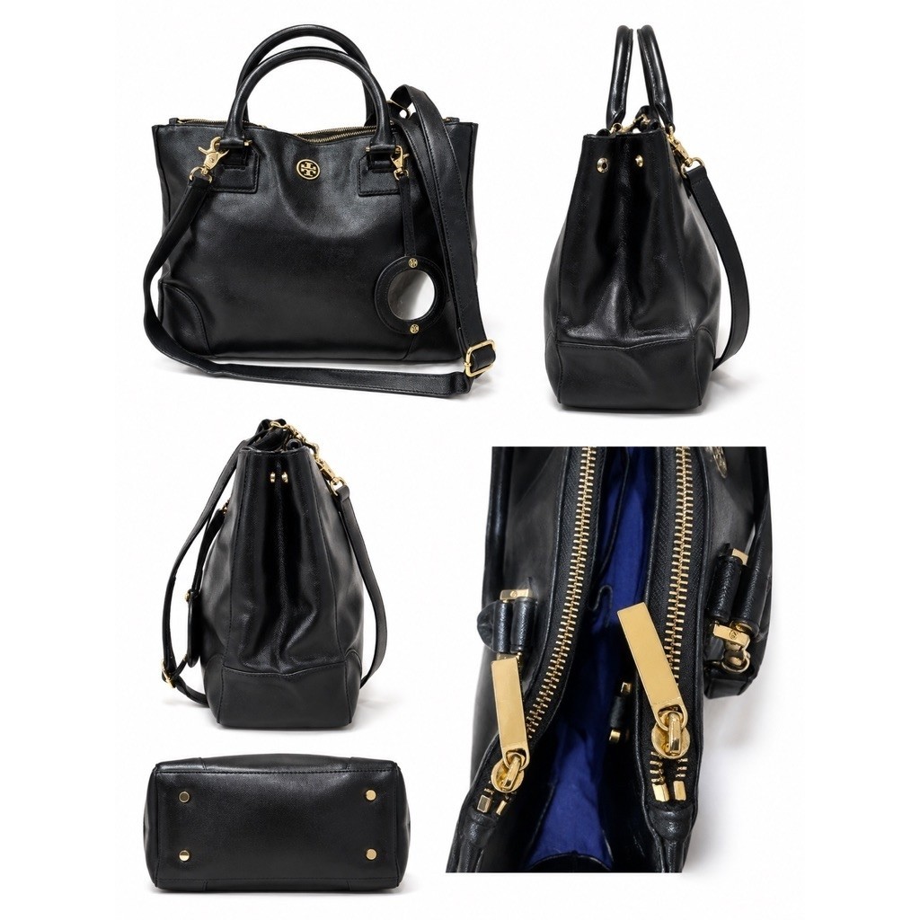 Tory Burch Robinson Double Zip Tote + Bag Charm Clip on Mirror