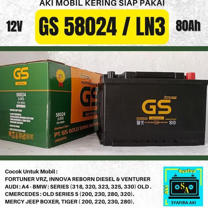 Aki Mobil Toyota Fortuner VRZ 58024 GS MF Aki Kering 12V / 80Ah