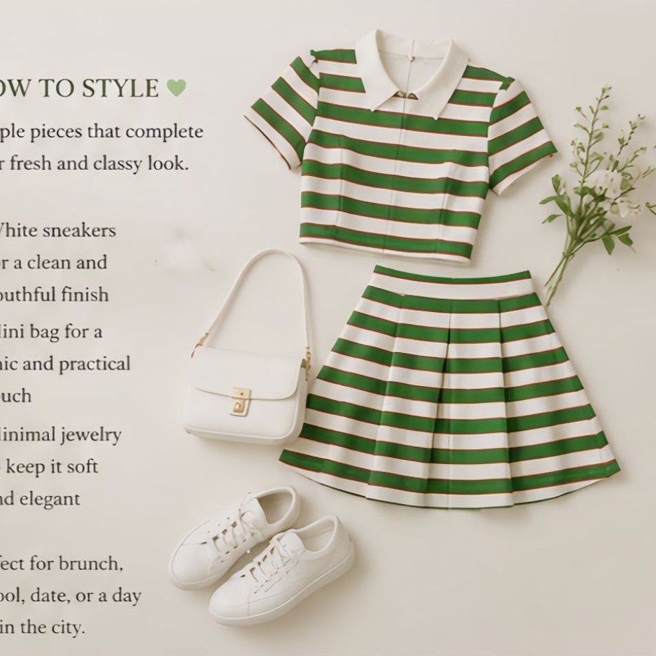 Korean Preppy Stripe Set