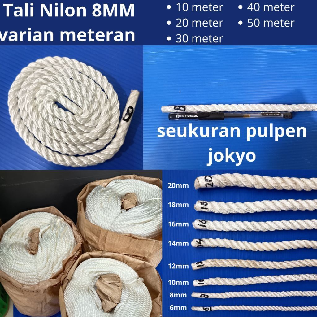 Tali Tambang Nilon 8mm10 Meter - 50 Meter | Tali Tambang Nilon Kuat Serbaguna