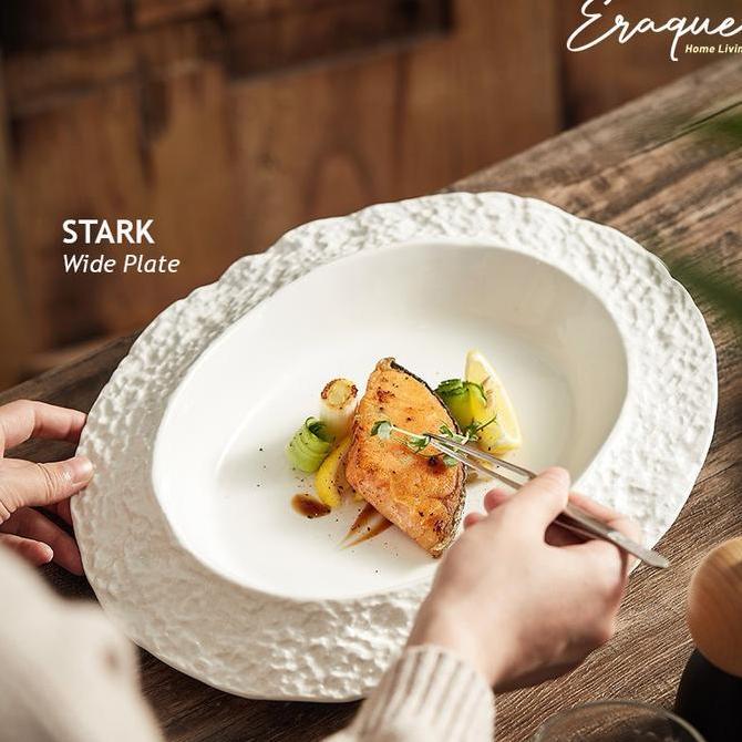 STARK Wide Plate / Piring Saji Salad Keramik Putih Fine Dining Estetik