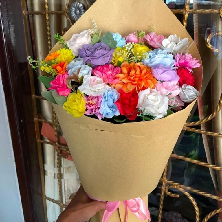 BUCKET THUMBELINA BUNGA BOUQUET ARTIFICIAL BUKET VINTAGE SIZE L BESAR JUMBO
