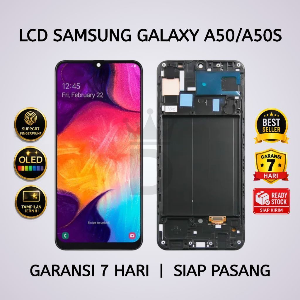 LCD TOUCHSCREEN SAMSUNG A50/A50S OLED FINGERPRINT FULLSET + FRAME