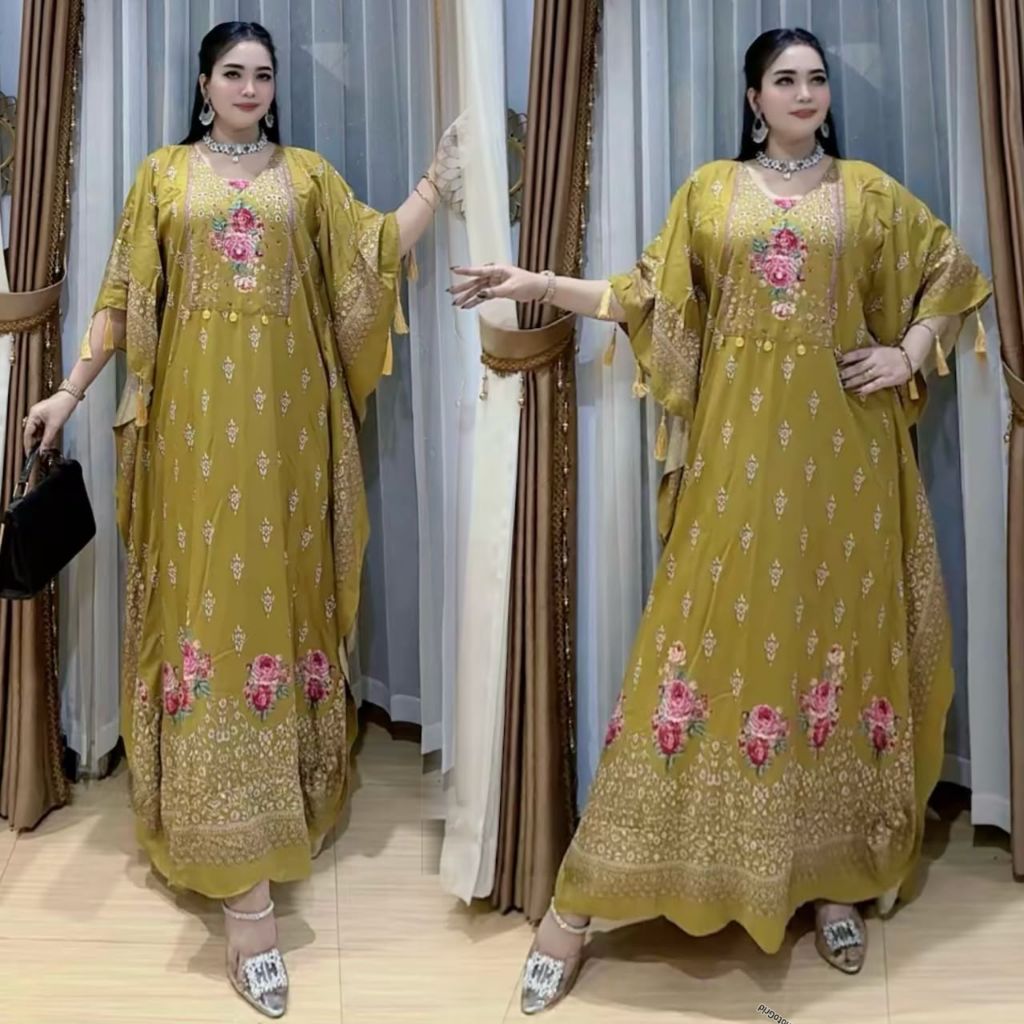 Gamis kaftan lolia katun rayon Ld -+120 PB -+137